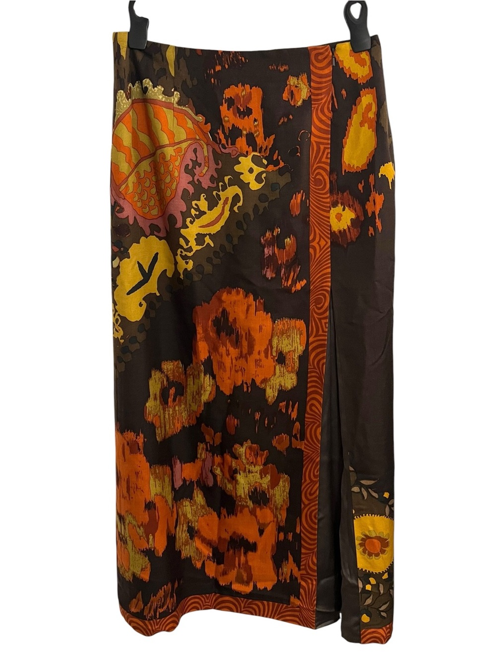 Vintage Silk + Wool Blend Midi Length Skirt with Abstract Floral Design